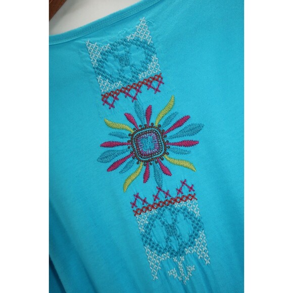 Johnny Was JWLA Embroidered Turquoise Maxi Dress Cotton Tank Aztec Size Small - Picture 13 of 14